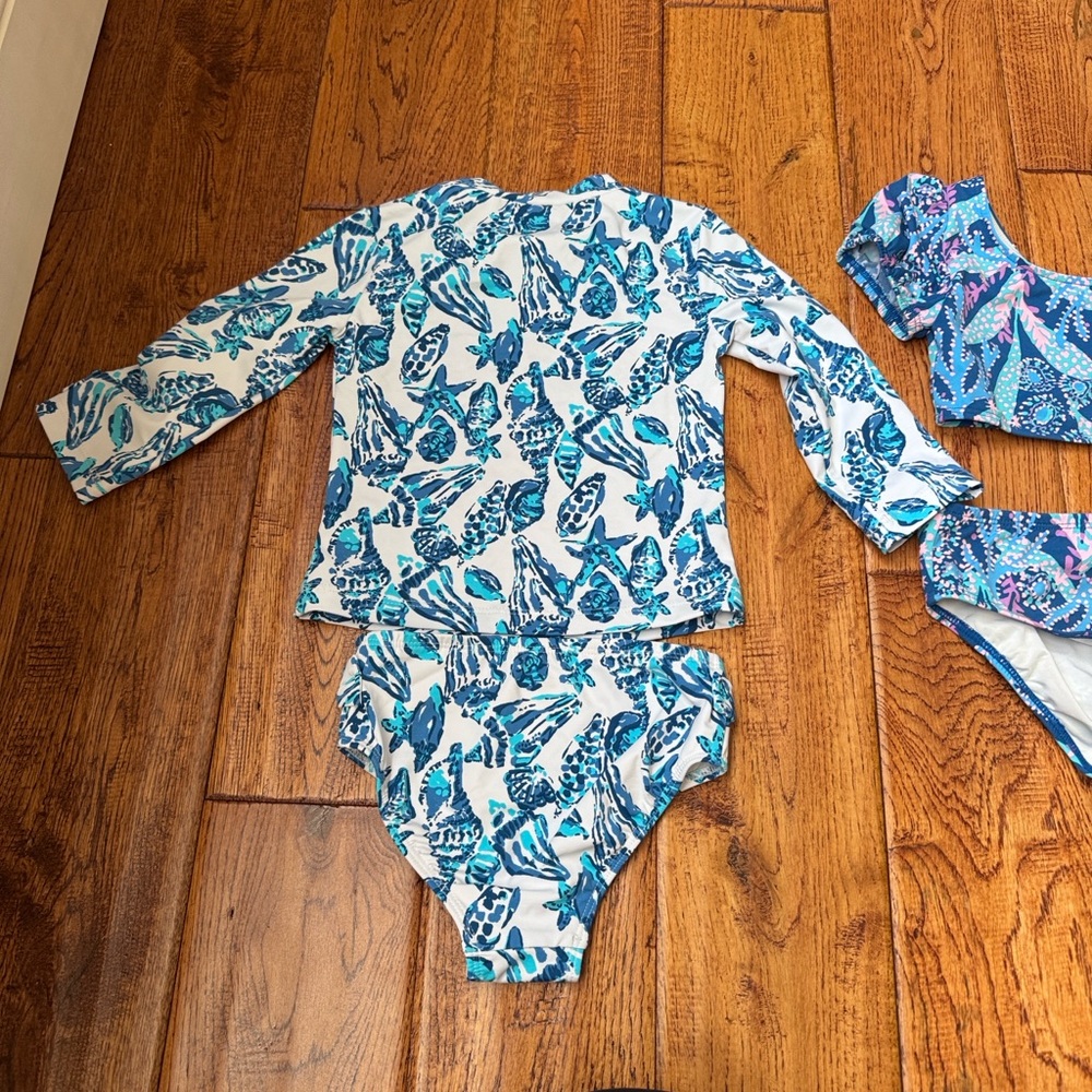 Lilly Pulitzer Seashell Rash Guard Swim Set - Long Sleeve Top & Bikini Bottoms - Picture 3 of 4
